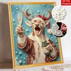 Merry Christmas Reindeer Pearl Bead Painting Kit with Frame Shiny Canvas Art Creative Craft Home Decoration Gift Holiday Wall Decor