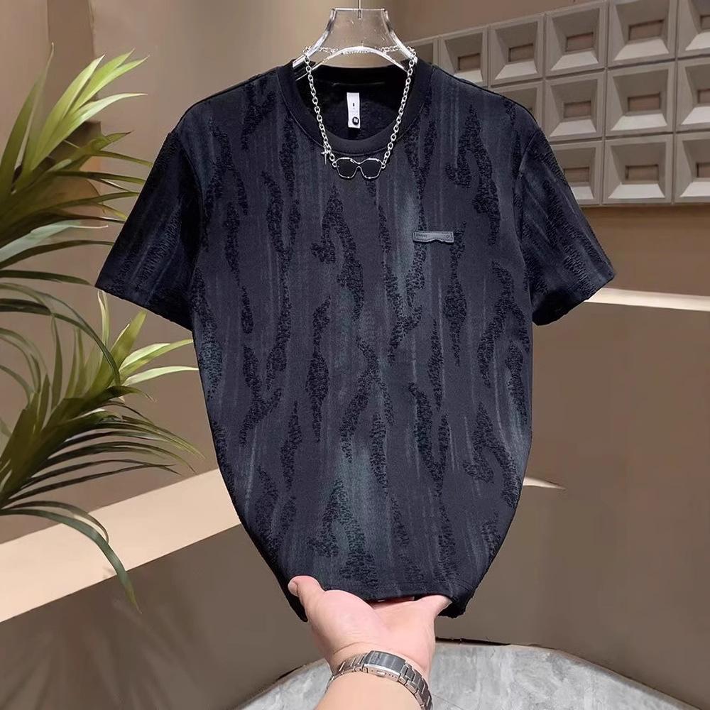 Temperament Trendy Brand Light Luxury Short-Sleeved T-Shirt Men'S Trend Casual Round Neck Half-Sleeved Blue T-Shirt
