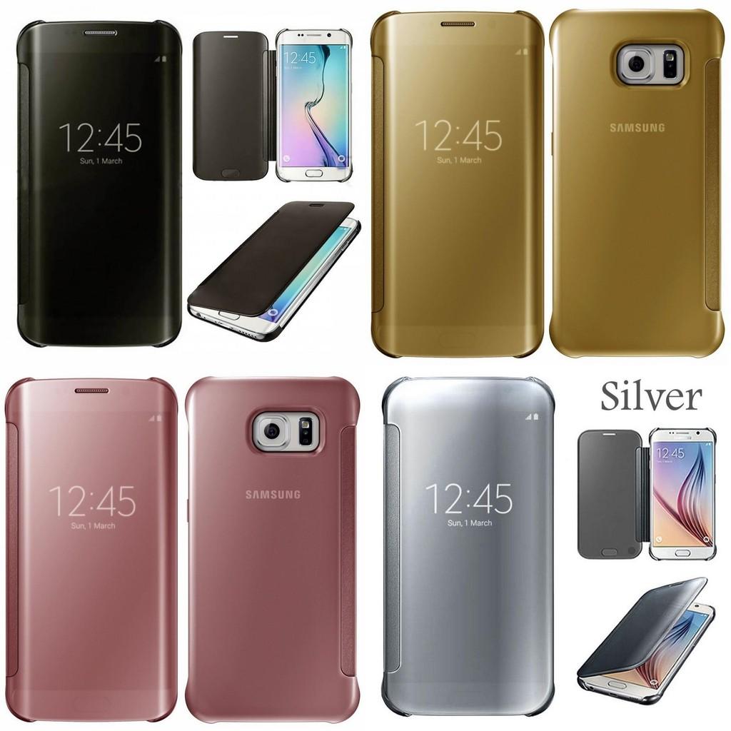 For Samsung Galaxy S6 S7 Plus Clear View Mirror Leather Flip Stand Case Cover
