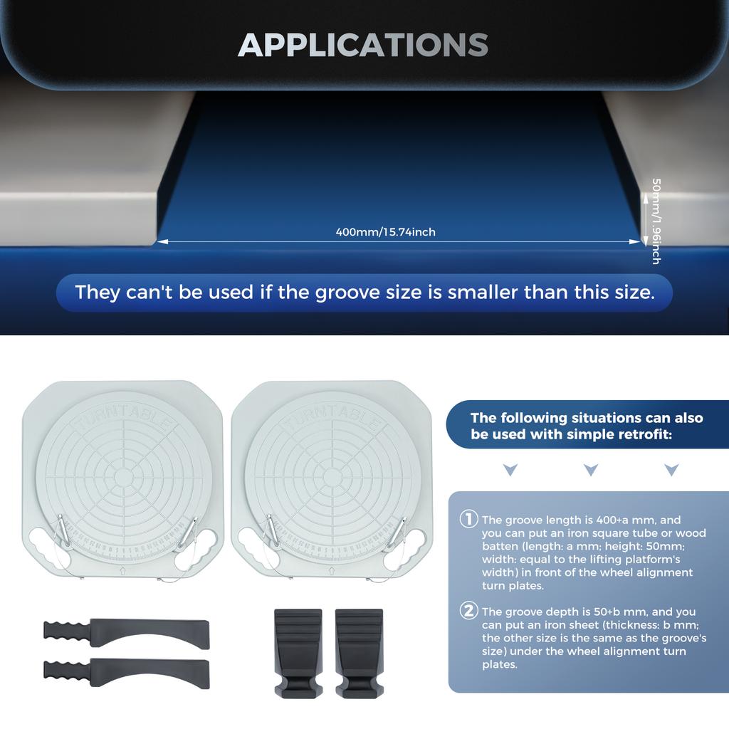 2Pcs Professional Wheel Alignment Turn Plates 3T/6613lbs Capacity, for Auto Lift Groove, Car Truck Vehicle Service