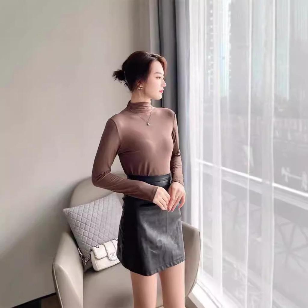 Nine Colors Women's High Neck Modal Base Top - Korean Style Solid Color Long Sleeve for 2025 Autumn/Winter.