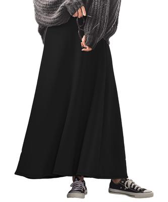 Kobe Lettuce Flared Warm and Cozy Loungewear Sweatshirt for Size Black "Nukumori" Fleece-Lined Skirt, Winter, M786,