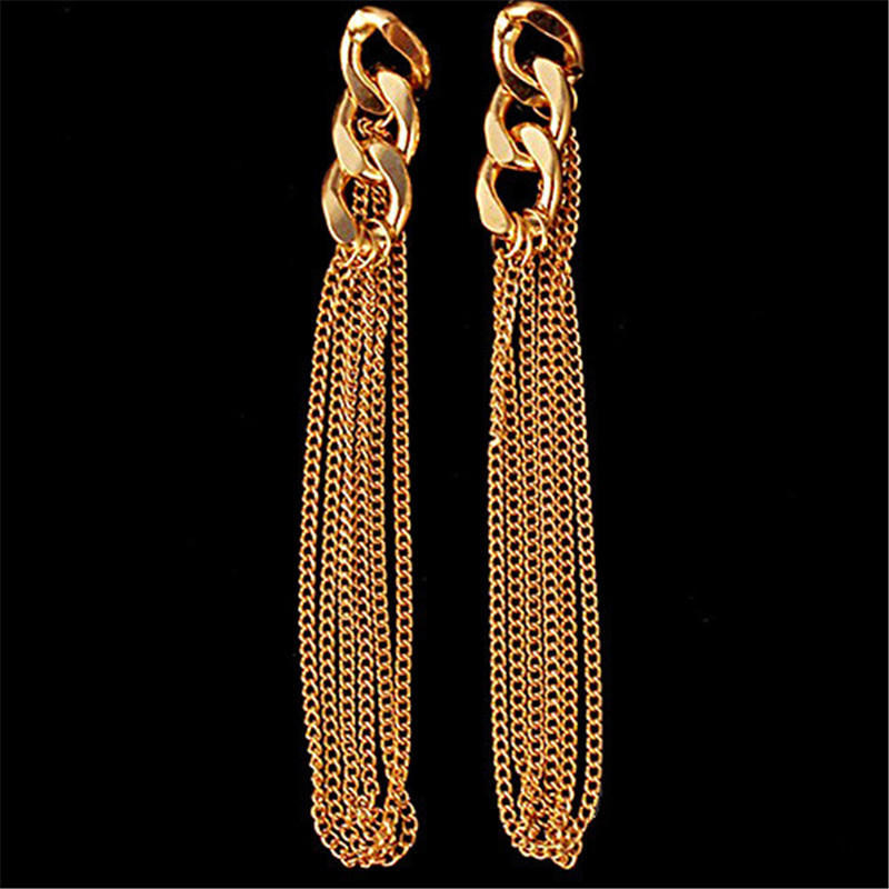 Kvinnor Big Long Chain Örhängen Fancy Golden Tofs Kedjor Ear Charm Stud örhängen