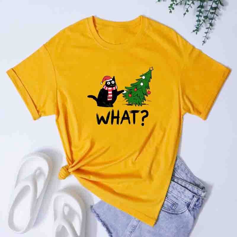 Christmas Cat What Tee Funny Cat Mom Xmas Holiday Gift TShirt Fashion Unisex Merry Catmas Top