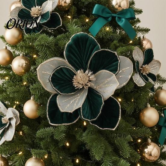 Weihnachts-Blumenbedarf Glitzer-Magnolienblüte, Samt-Künstblumenstecker für Weihnachtsbaum-Dekoblumen und Vase, Kunststiel-Ornament Feiertag