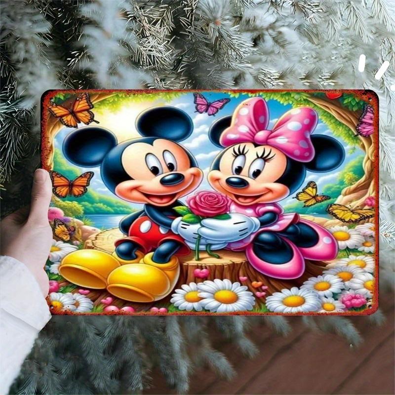 8x12 Inch Disney Mickey and Minnie Mouse Romantic Garden Metal Wall Art – Vibrant Iron Decorative Sign for Bedroom, Cafe, School