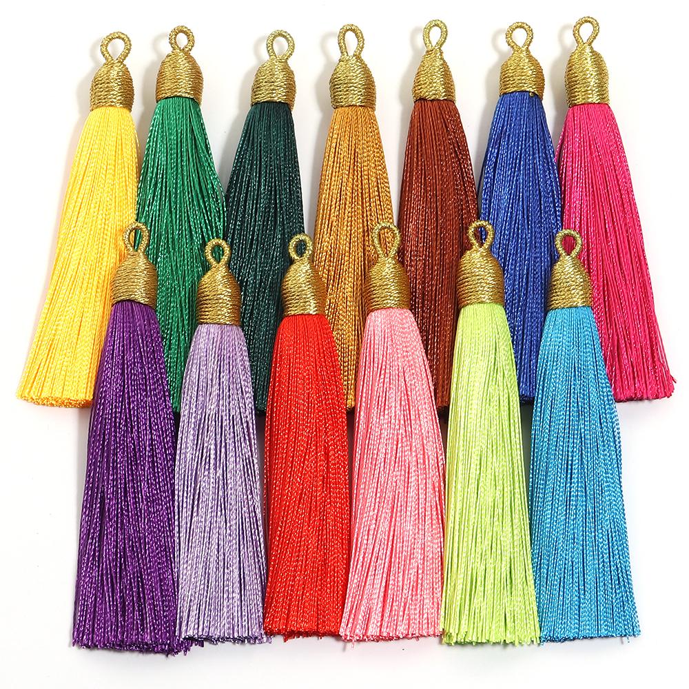 6pcs/Lot 85mm Gold Color Head Tassel Fringe Handmade Polyester Silk Tassel with Hanging Loop Bookmark Jewelryy Making Bookmark