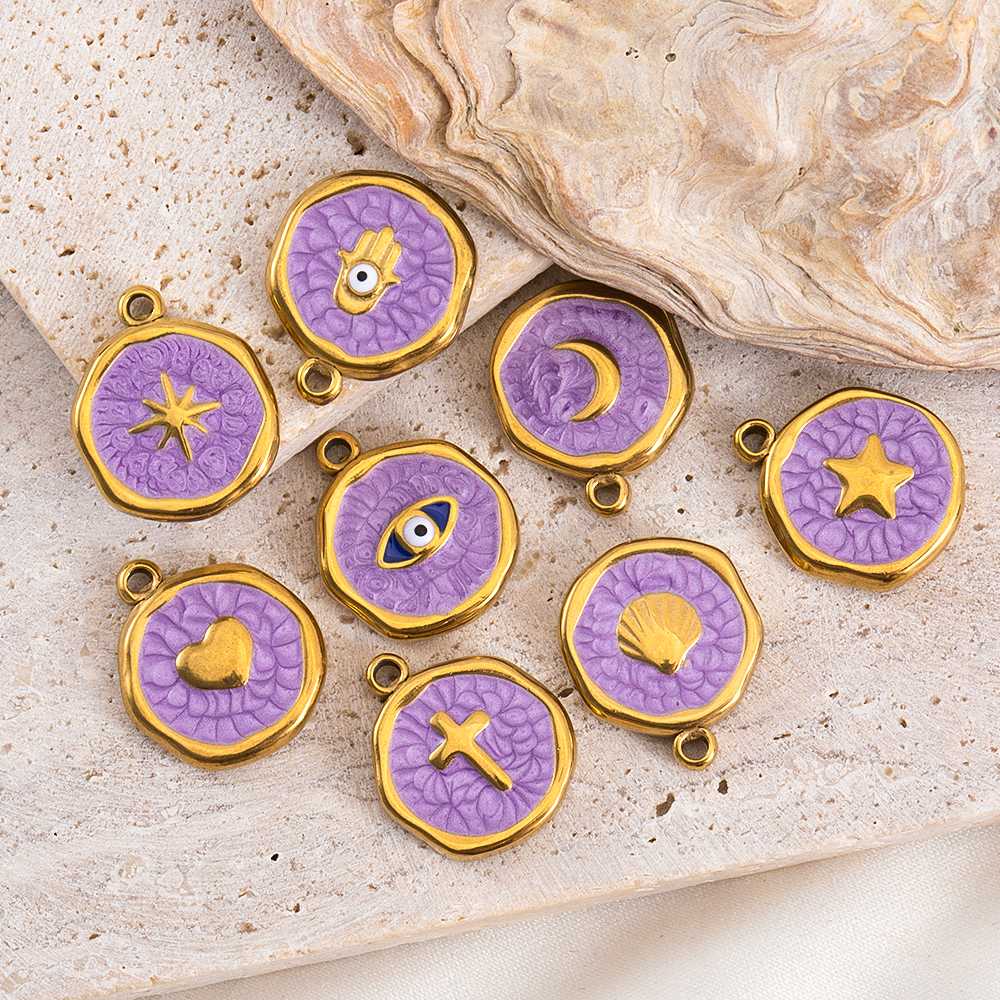 4-8pcs Stainless Steel Enamel Star Heart Eye Shell Sun Round Random Charm Base Anklet Pendant DIY Earring Necklace Jewelry Makin
