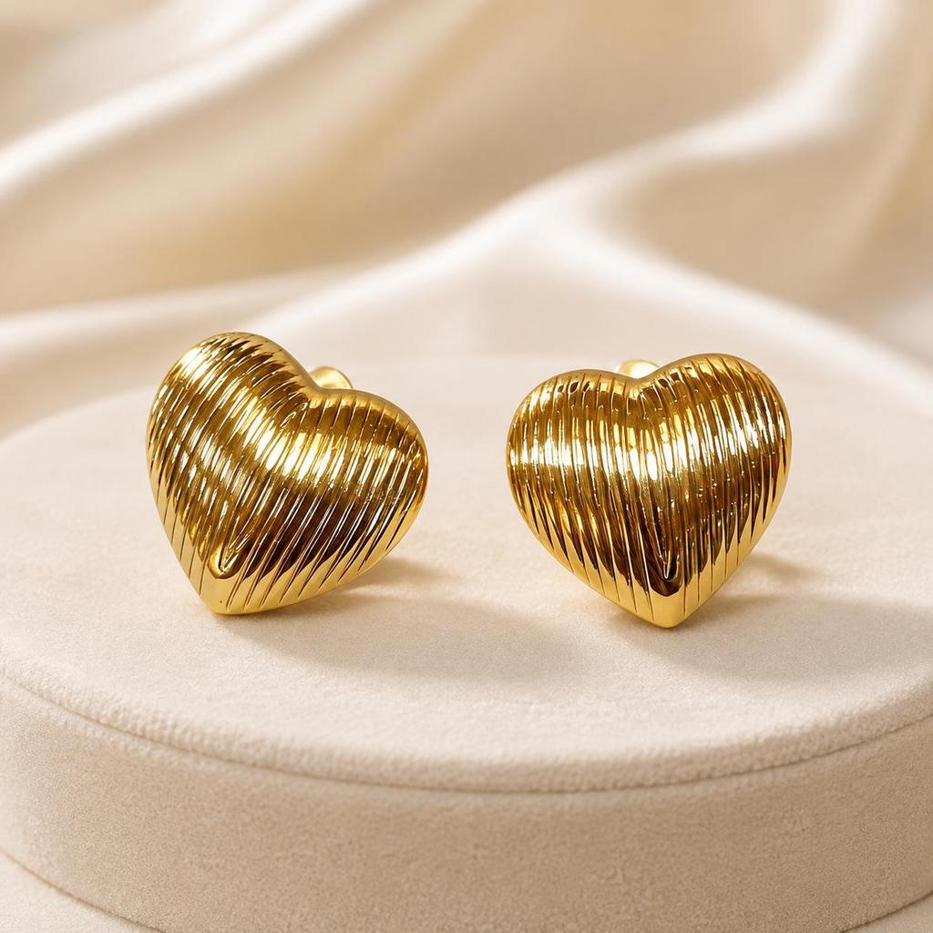 Gold Heart Vertical Stripe Stainless Steel Fashion Earrings