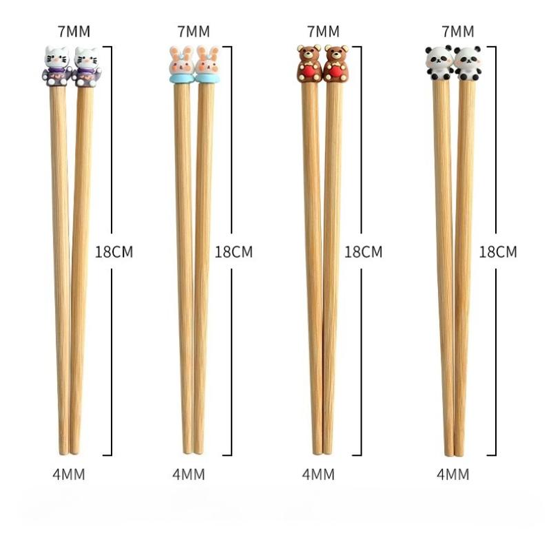 Natürliche Bambus-Kinderstäbchen für den Heimgebrauch, niedliche Zeichentichentiere, 6-12 Jahre alt, kurze Trainingsstäbchen