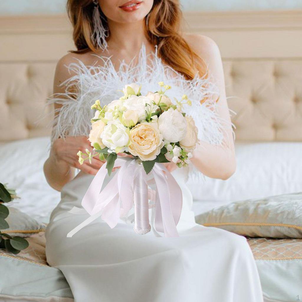 Artificial Roses Bridal Wedding Bouquet 9.8inch Tall Decorative Handmade for Party