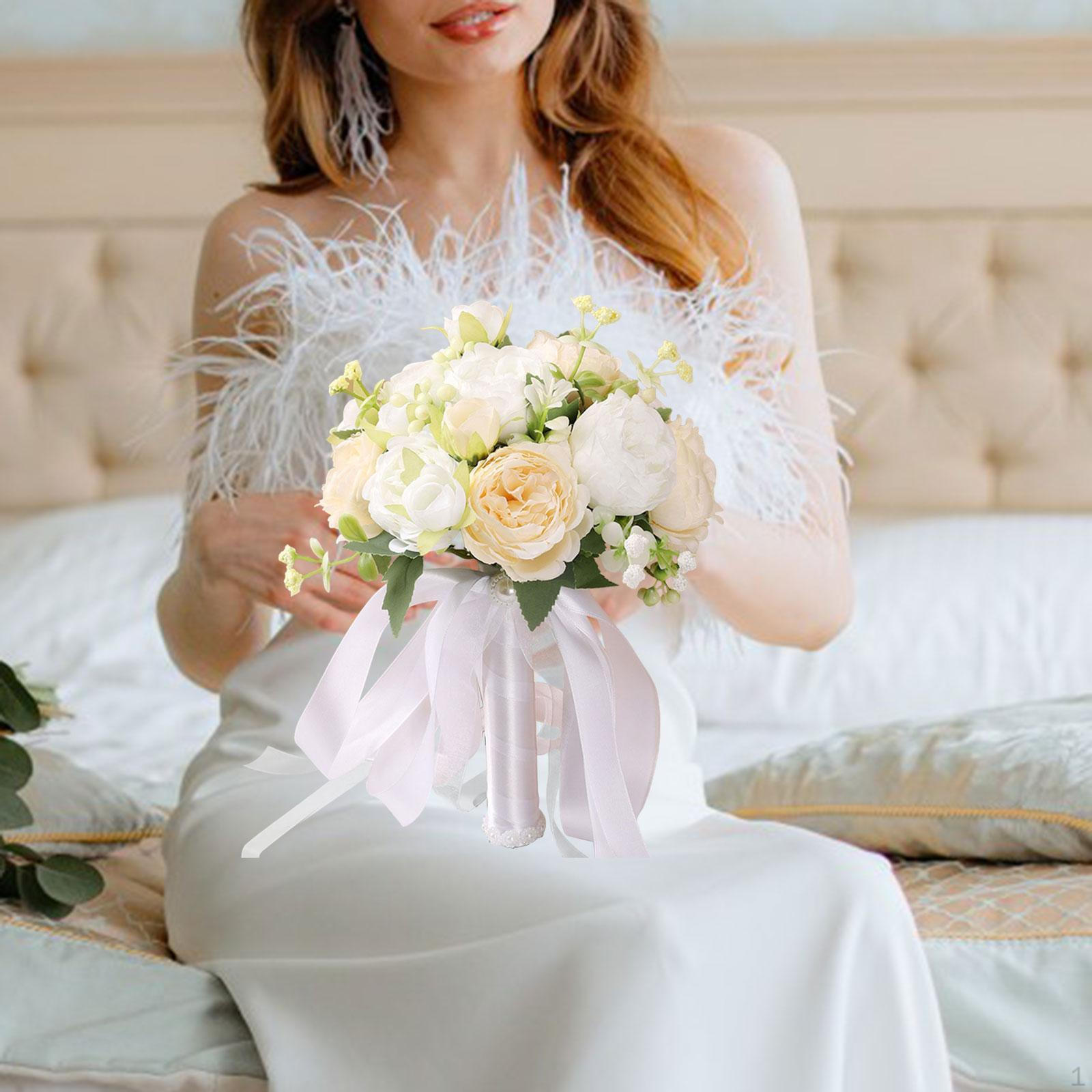 

Свадебный букет из искусственных роз высотой 9,8 дюймов, декоративный, ручной работы для вечеринки шампанского