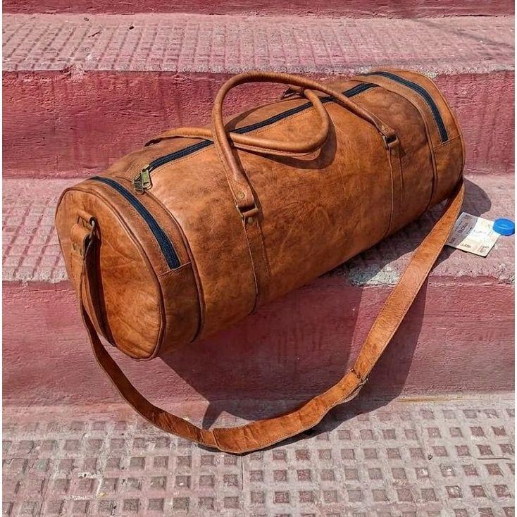 Borsa Duffle in Pelle di Capra Uomo Viaggio Vera Palestra Bagaglio Notte Vintage Weekend
