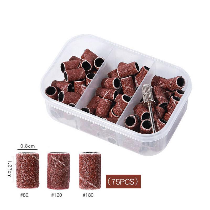 210/100/75pc Sanding Cap Bands For Electric Manicure Machine 180/120/80 Grit Nail Drill Grinding Bit Files Pedicure Tool Set