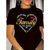 Women's Casual Black Crew Neck Glitter T-Shirt Golden Family Love Print Short Sleeve Top