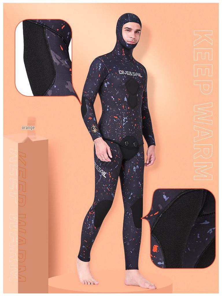 3MM Two-Piece Hooded Wetsuit Set: Long Sleeve Spearfishing, Scuba, Surfing, Snorkeling Suit