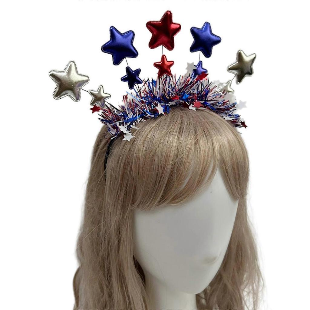 2024 Independence Gathering Star Headband Glittering Five Pointed Star Hairhoop Party Props  Festival Costume Hairband  Blue