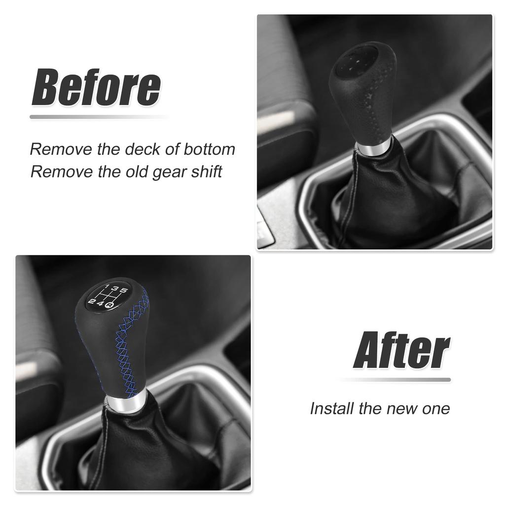 uxcell Gear Shift PU Blue Universal 5-Speed Knob, Black, 1pc, Auto/Manual Compatible, Leather, Stitch,
