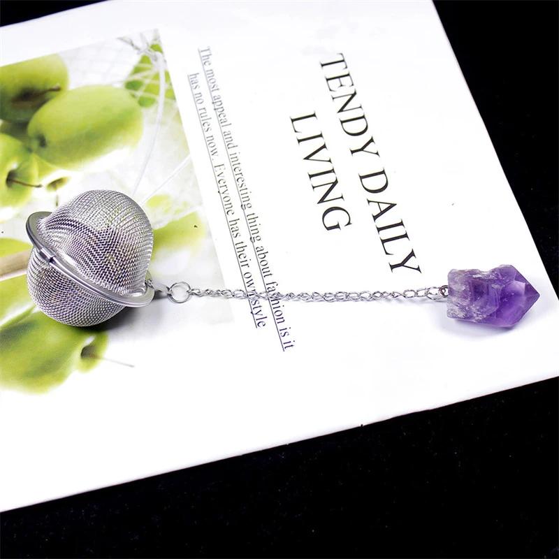 1pc Natural Crystal Stone Practical Tea Infuser Mesh Filter with Chain 304 Stainless Steel Tea Strainer Teapot Spice Kitchenware