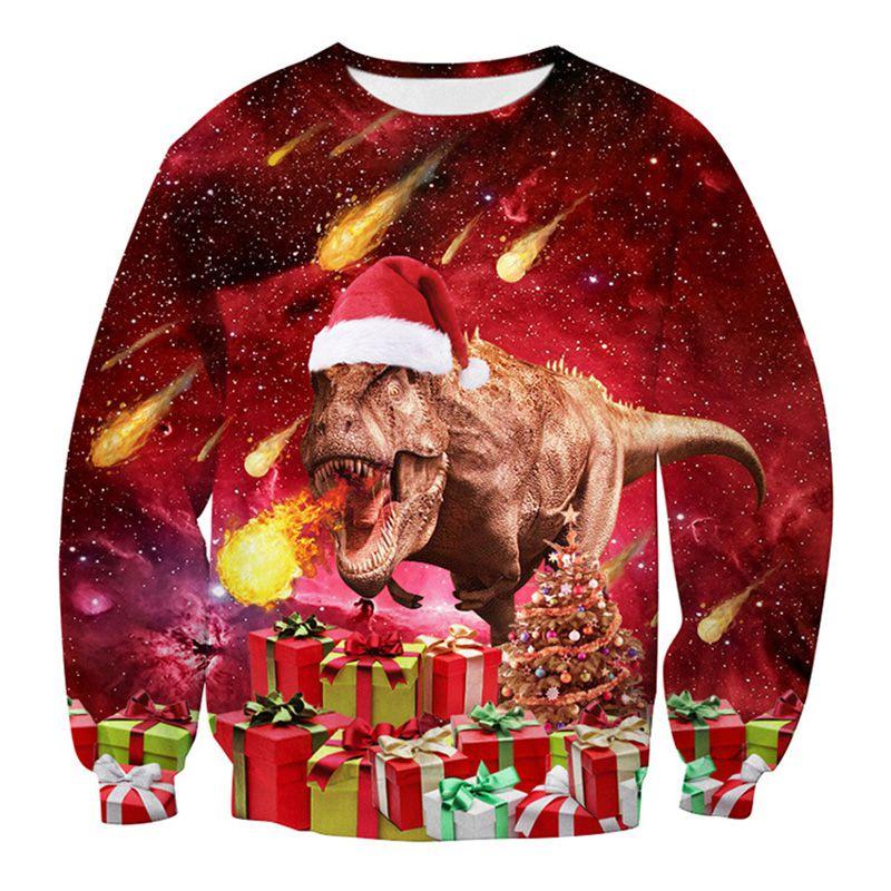 

Cozy And Festive Ugly Christmas Sweater With Dinosaur Design For Women And Men Red,S