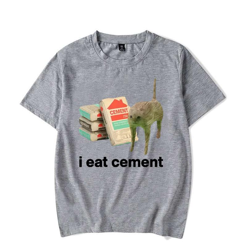 I Eat Cement Cursed Cat Funny Meme T Shirt for Men Women Fashion Casual Short Sleeves T Shirts Male Oversized T-shirt Tops