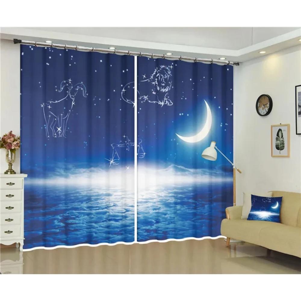 Earth Space Night Milky Way Starry Sky Printed Window Drape 2 Pieces Thin Children's Drape for Living Area Room Bed Chamber Window Drape Decor
