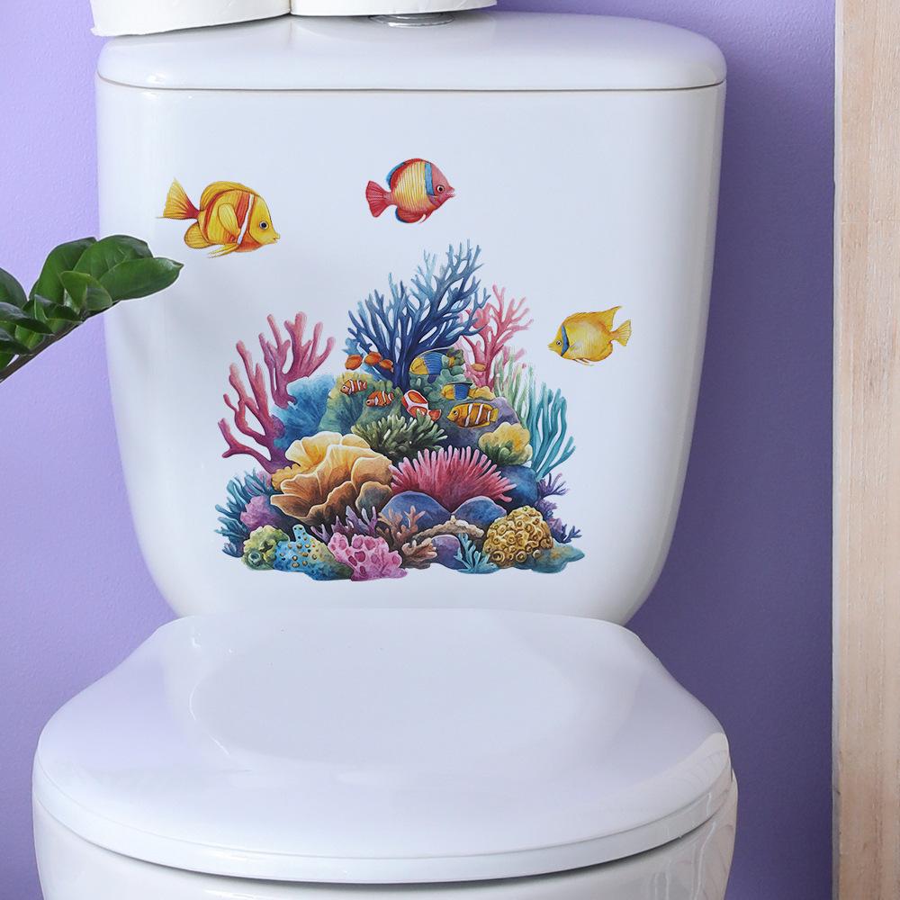Underwater World Coral Fish Toilet Bathroom  Home Beautification Decoration Stickers