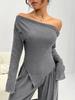 Elegant One-Shoulder Solid Color Two-Piece Set with Irregular Long Sleeve & Wide-Leg Pants for Women