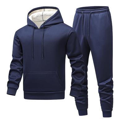 Herren Kapuzenjacke für Herren im Winter Plus Samt Verdicktes Sweatshirt Einfarbig Jugend Kapuzen-Sport-Zweiteiler