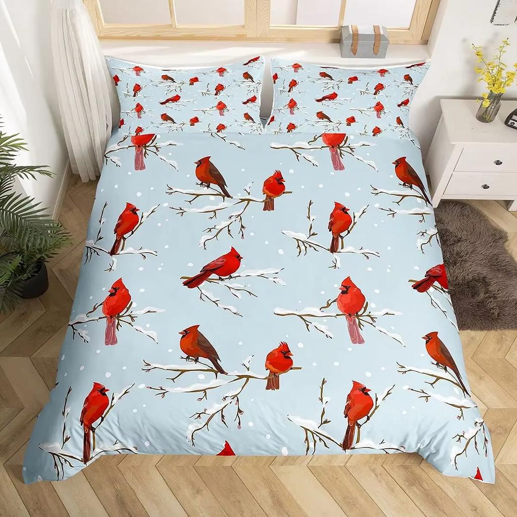Cartoon Birds Duvet Cover Set Watercolor Branches Animal Bedding Set Comforter Cover Adults Kids Single Full Size Quilt Covers