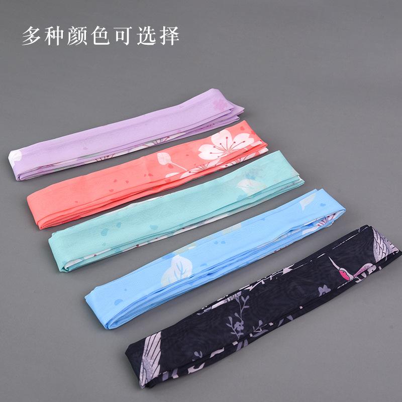 Chinese Style Headband Antique Hanfu Costume Headdress Chiffon Printing Traditional Hair Band Headwear for Women Ribbon HairRope