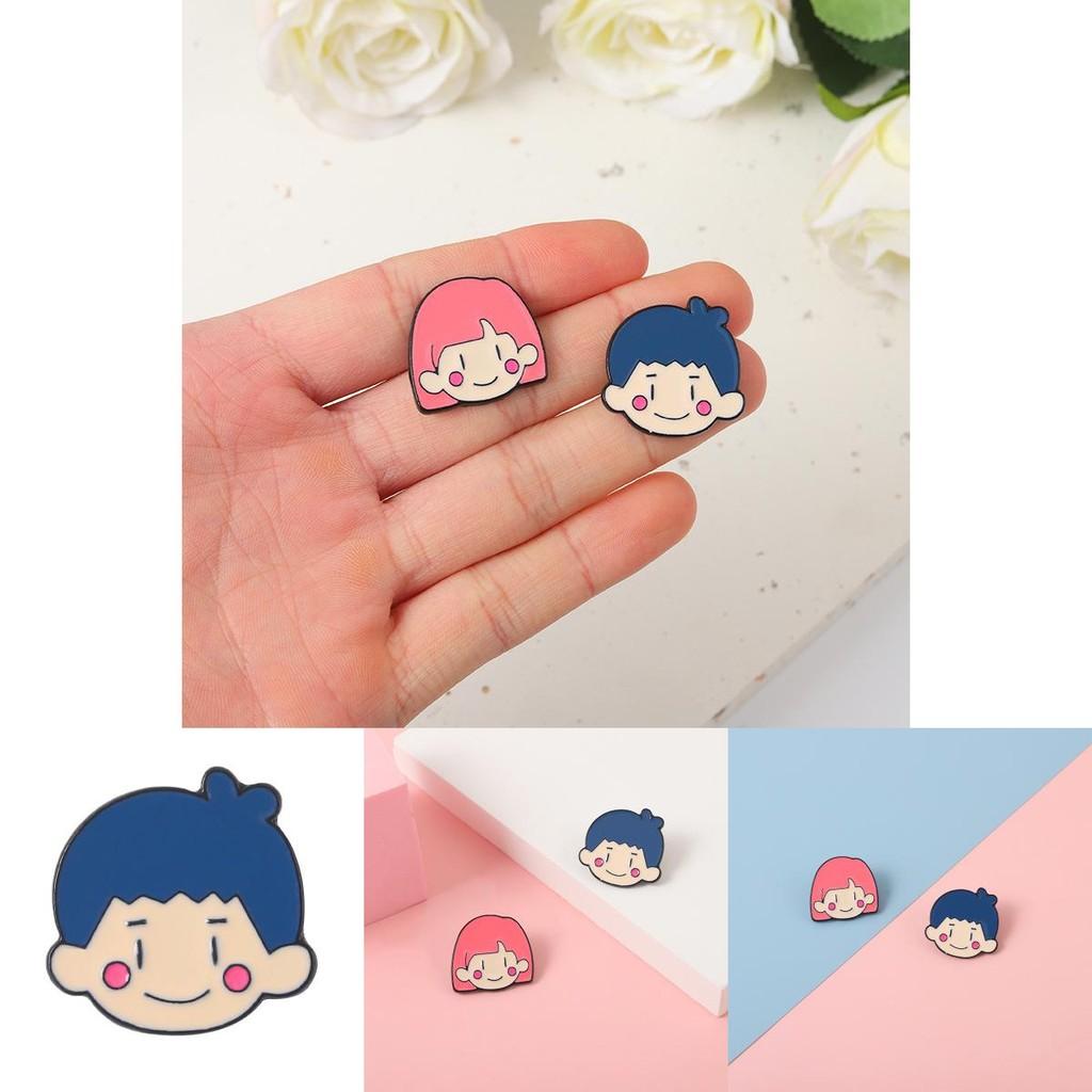 Couple Playful Doll Head Alloy Pins Set Creative Decorative Brooches For Stylish Boys Girls And