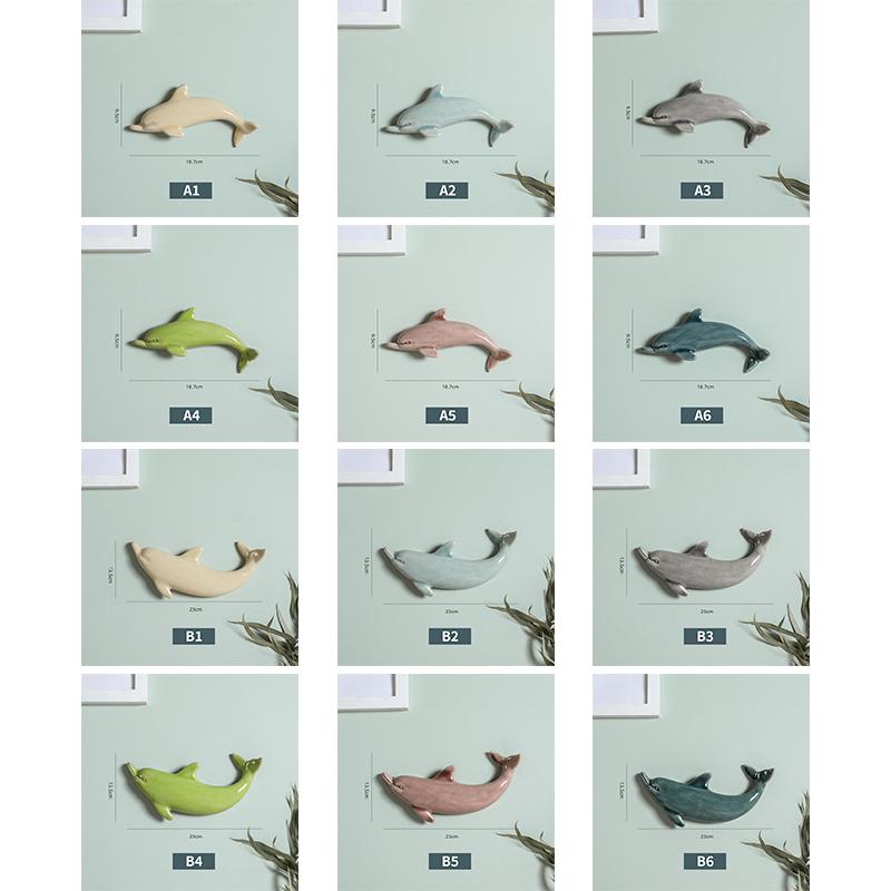 1 ks Nordic Style 3D keramické nástěnné malby s delfíny Nástěnné závěsné pozadí Dekor Řemesla Restaurace Obývací pokoj Kancelář Dekorace