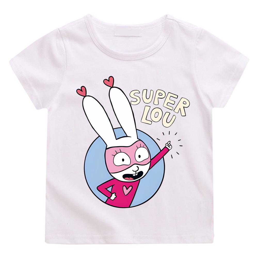 

2026new Super Lou Kids T-shirt style Simon Super Rabbit High Quality 100% Cotton Tee-shirt Round Neck Boys/girls Kawaii T Shirt 140 білий