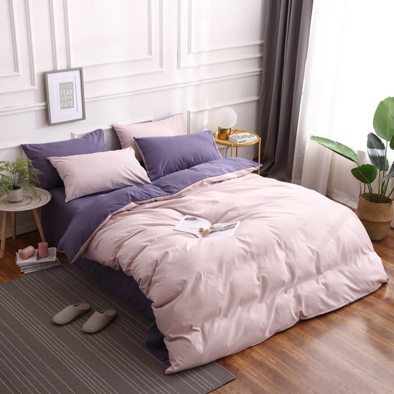 Soft Brushed Microfiber Bedding Set 4PCS Solid Color Minimalist Nordic Style Queen King Size