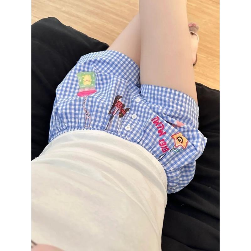 Creative Dopamine Plaid Shorts for Women In Summer New Casual Hoodies Loose Wide-leg Beach Pants
