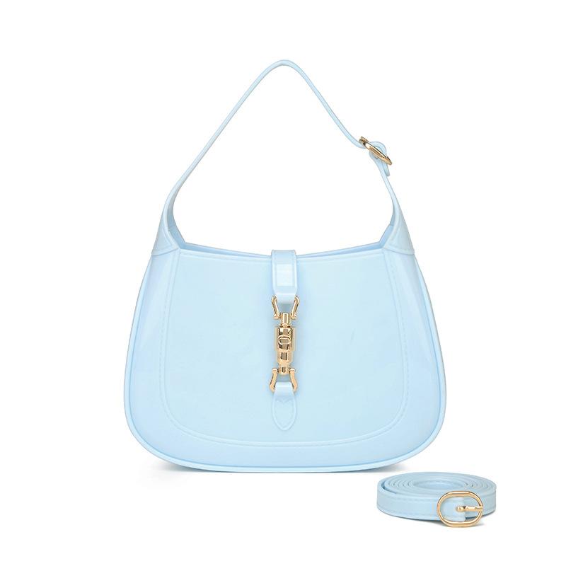 Women Shoulder Bags New Fashion Solid Color New Moon Package PVC Jelly Bags Leisure Handheld Bags Small Square Bag Crossbody Bag