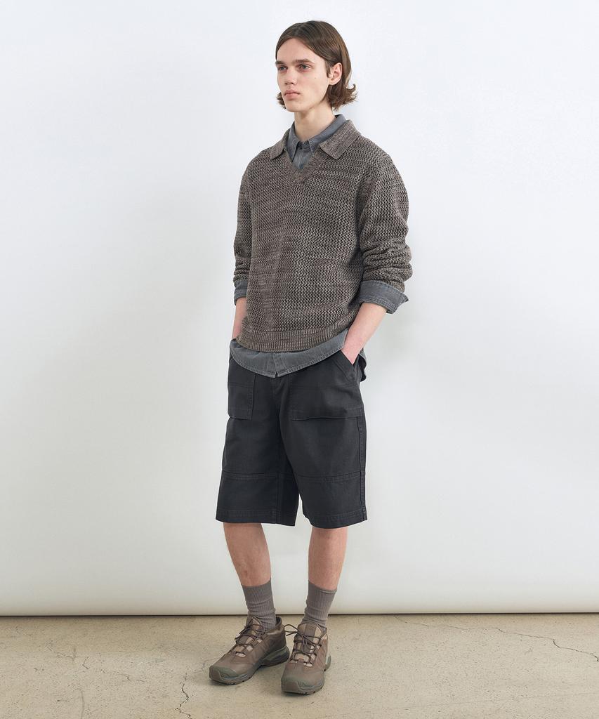 INSILENCE Color Mixed Collar Knit Taupe Brown