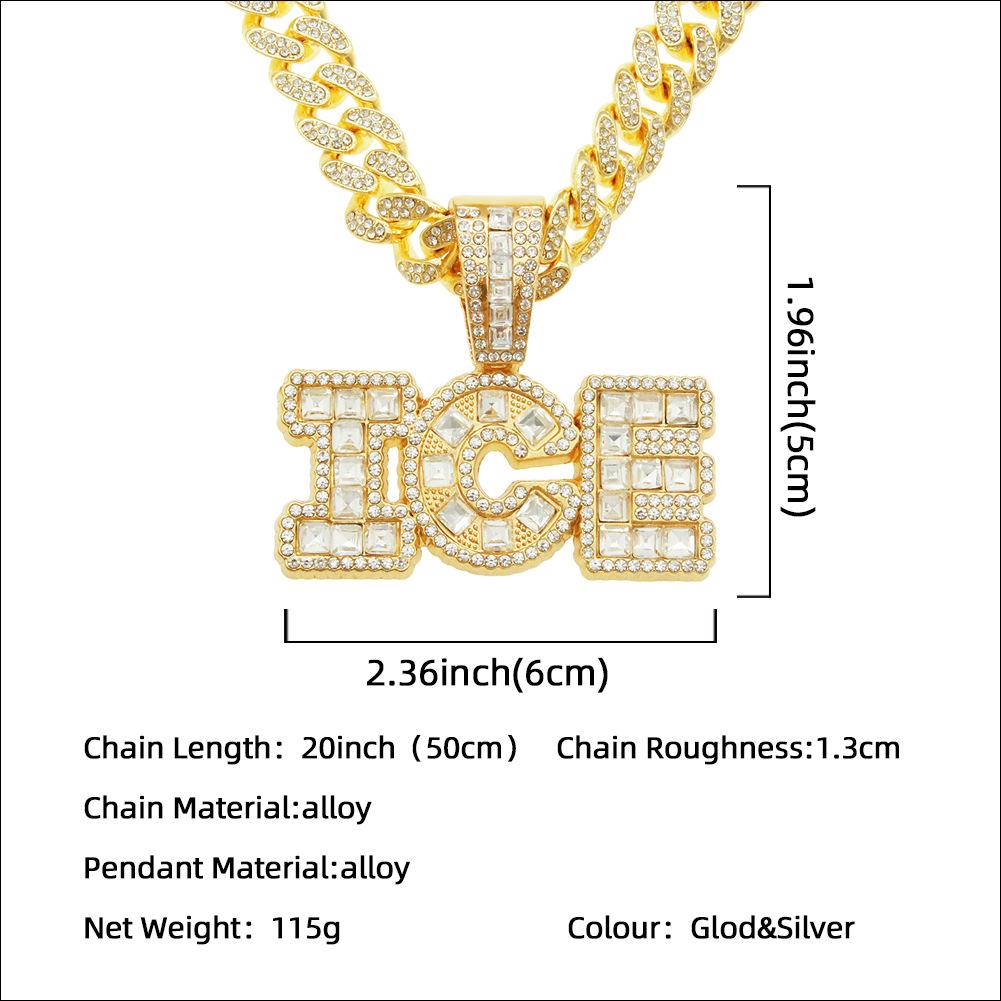 Square Diamond Cool Letter Pendant Cuban Chain, European and American Hip-hop Splicing Necklace Pendant, Hipster Full Diamond Collarbone Chain