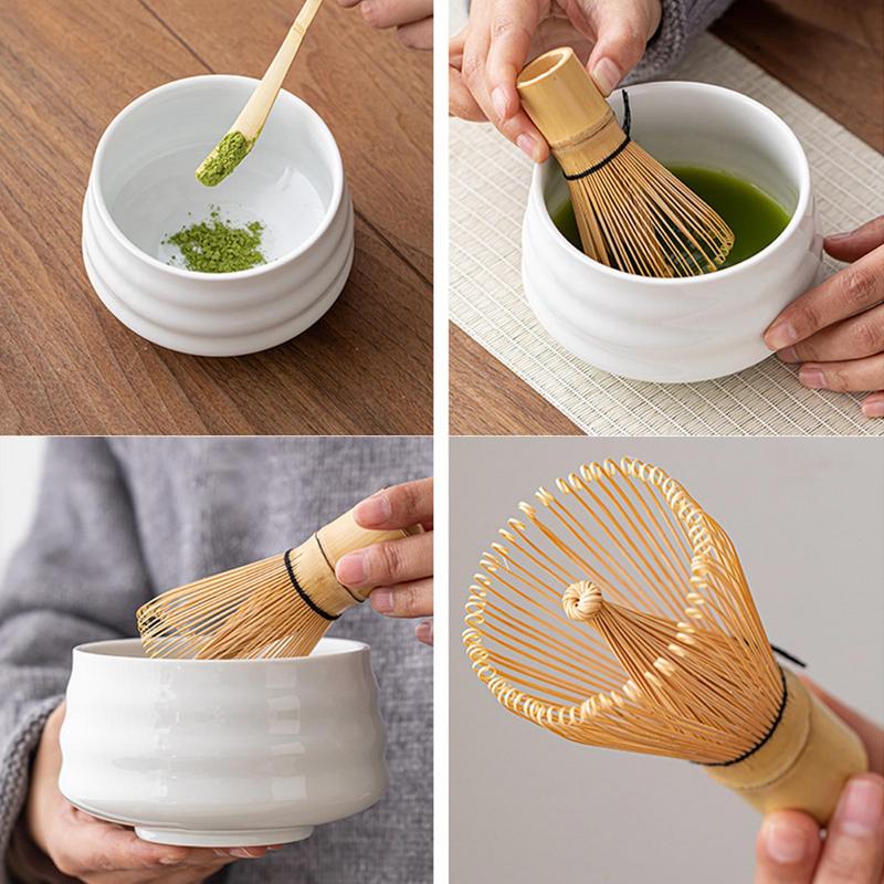 4Pcs Japanese Matcha Tea Set Safe Bamboo Whisk Teaspoon Tea Sets Matcha Bowl Matcha Whisk Holder for Tea Lovers Tea-Making Tools