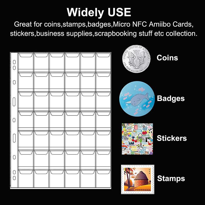 30 Pocket Replacement Coin Storage Page 10 PCS Plastic Wallets with Stamp Collector Supplies for Stamp Collection Coin Storage Page