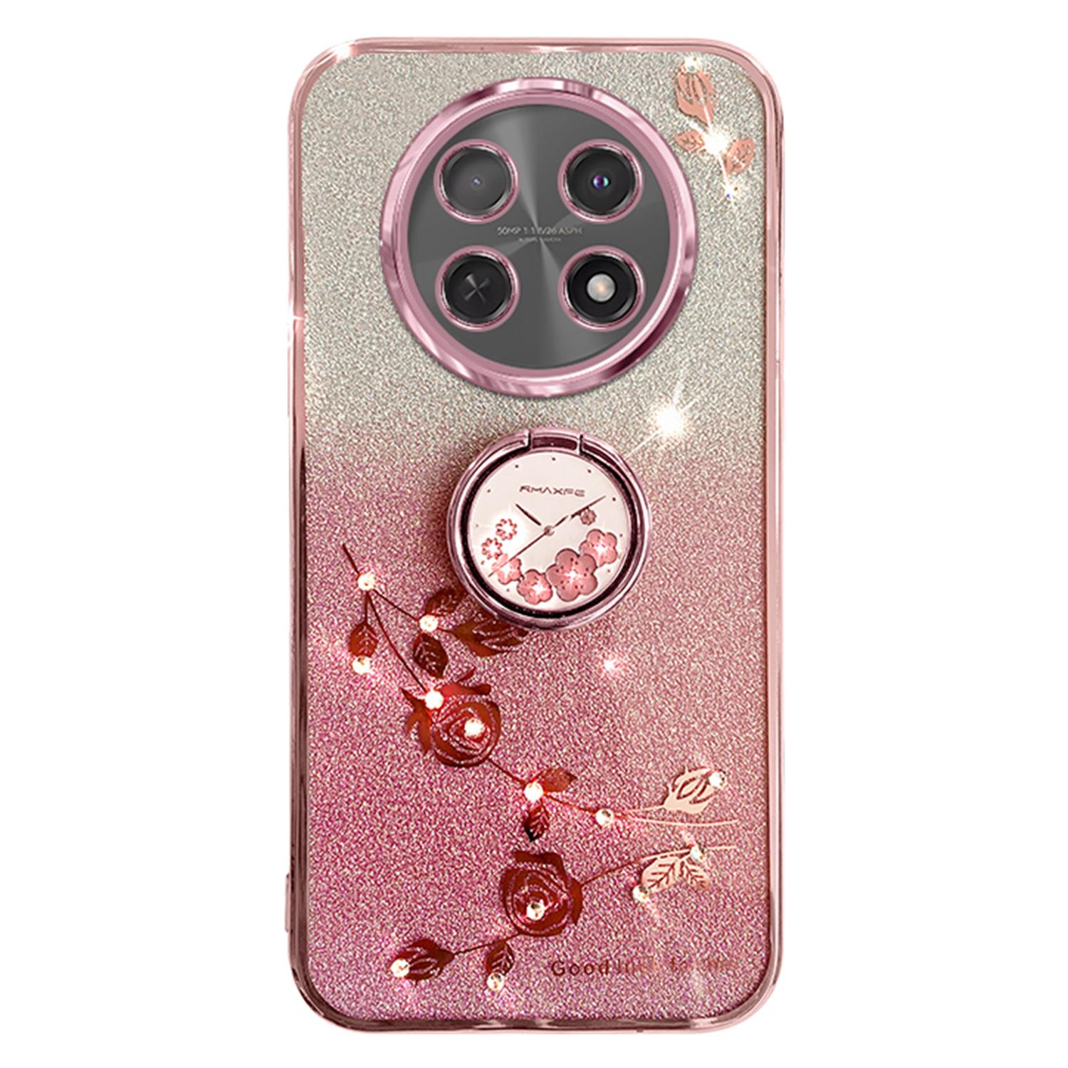 

KADEM Для Realme 13 Pro 5G (Глобальный)/13 Про+ 5G (Глобальный) Чехол Кольцо Подставка ТПУ Цветы Чехол для Телефона Градиент Блестки Pink