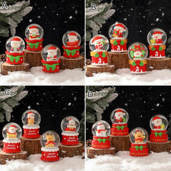 4.5/6.5CM Christmas Glowing Faux Crystal Ball Ornament LED Light-up Santa Claus Figurine Inside Clear Sphere Holiday Party Office Desktop Decoration