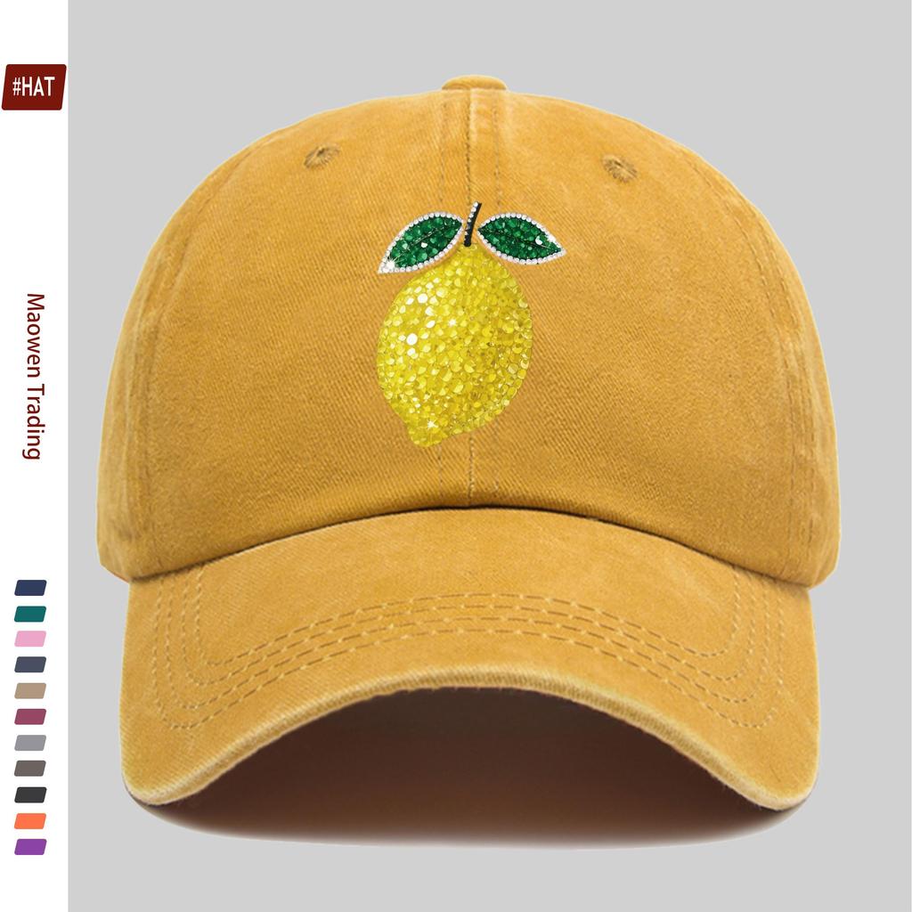 pc Glitter Yellow Sour Lemon Print Baseball Cap Simple Decorative Hat for Casual Homewear Multiple Colors Available Comforta