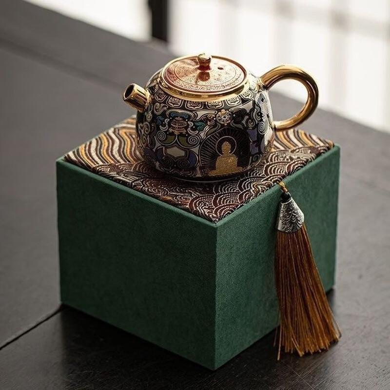 Chaxun Dunhuang Style Handcrafted Gilt Silver Ceramic Tea Set