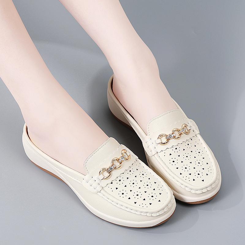 Ladies Platform Loafers Casual Elegant Leather Clog Slippers Backless Mules Women Thick Sole Sandals