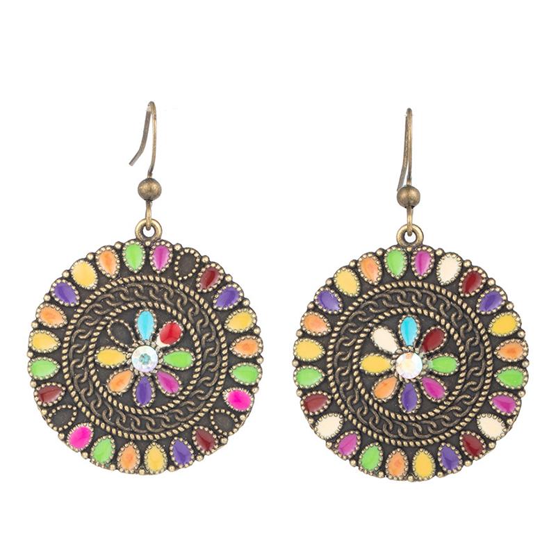 Vintage Ethnic Enamel Drop Oil Round Water Drop Earrings for Women Boho Multilcolor Beads Dangle Earring Female Pendiente Mujer