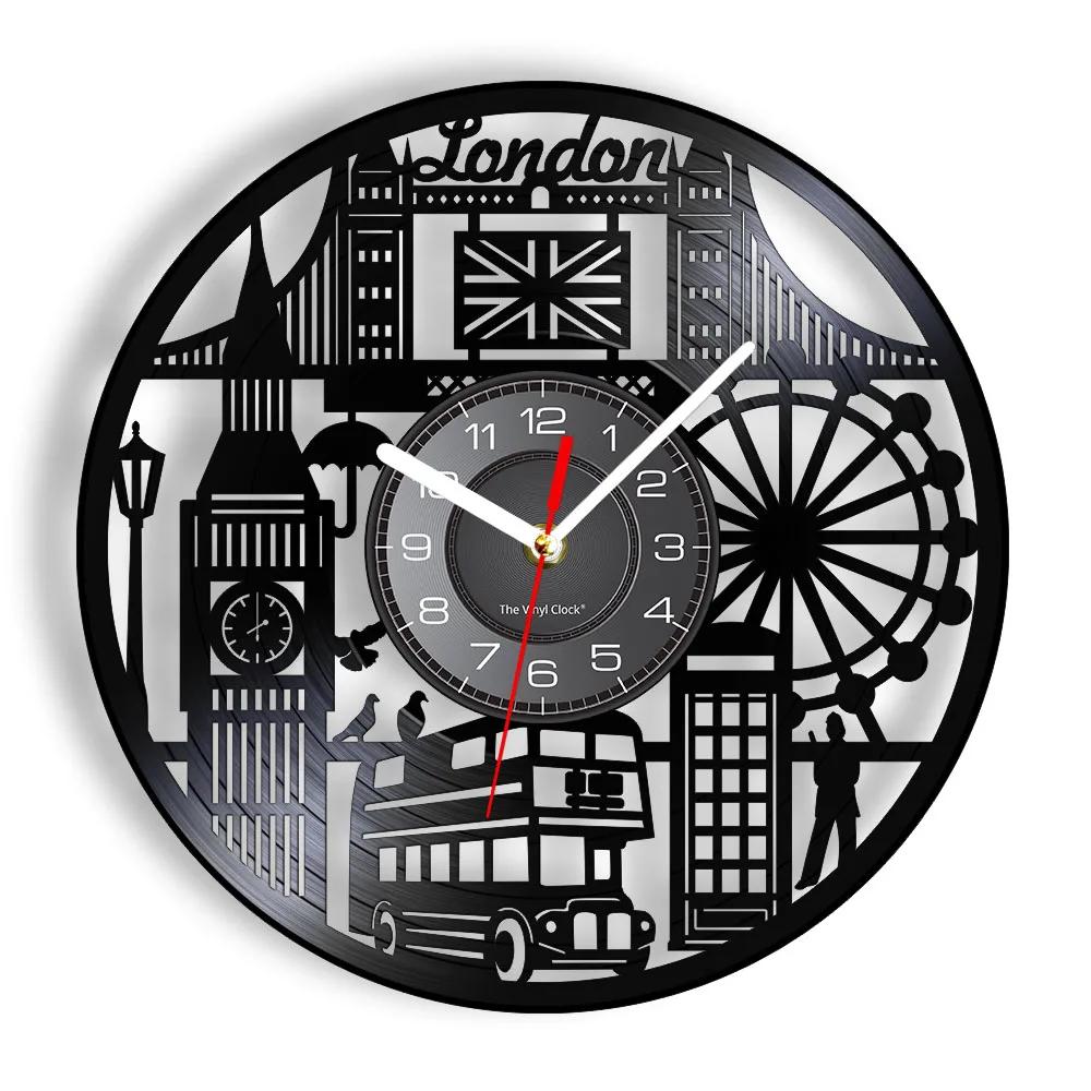 

London City Landscape Vinyl Record Wall Clock UK Landmark Wall Art Office Room Decoration Wall Watch UK Tourist Souvenir Gift