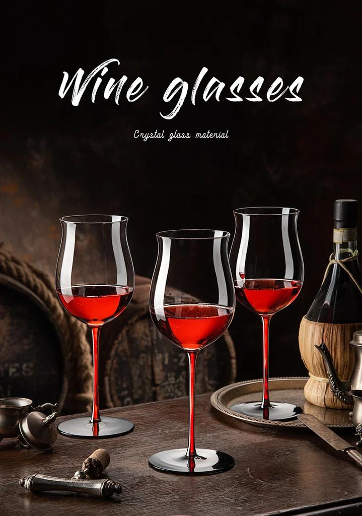 Tulip Black Tie Goblet Modern Light Luxury High Appearance Level Wine Cups Home Burgundy Pot Belly Glass Restaurant Wine Glass