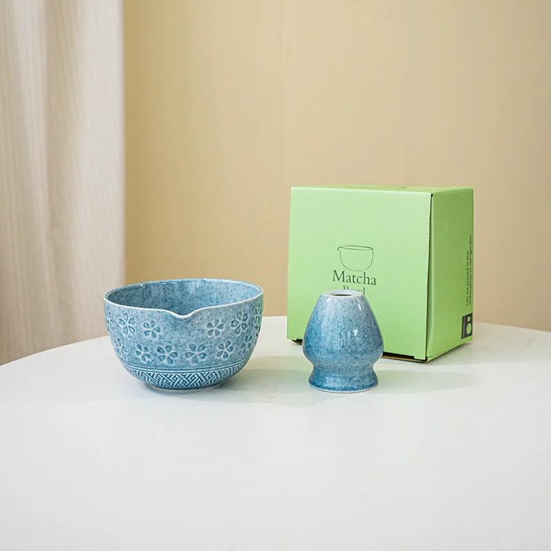 1/2pcs Traditional Japanese Matcha Bowl and Whisk Holder Tea Bowl with Pouring Spout for Office Table Tea Ceremony Party Gift